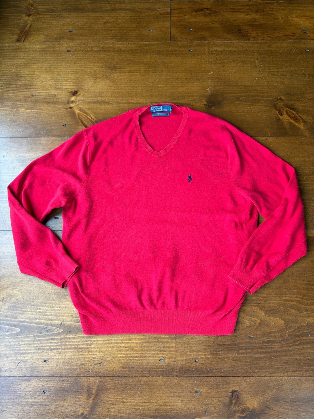 Polo Ralph Lauren Red Pima Cotton V-neck Sweater Sz XXL